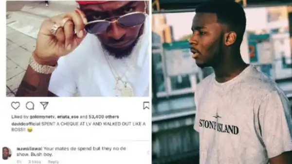 Wounded Davido Flares Up on a Follower’s Instagram Page